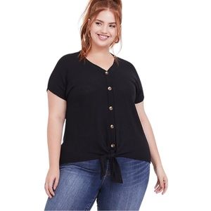 Torrid Women’s black V-neck button up knit top- Sz 4x
